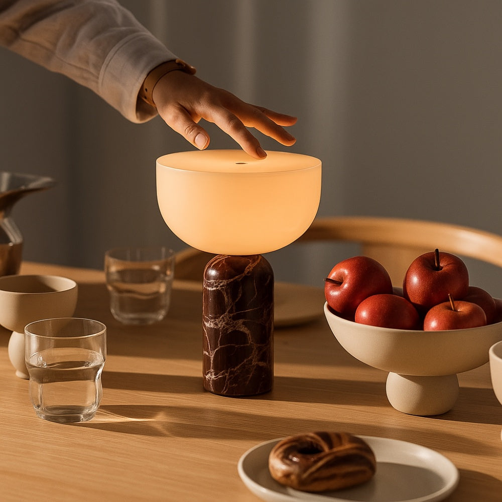 elegant marmor bordslampa med varm led-belysning och touch-funktion